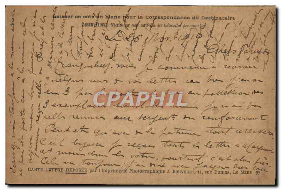 Carte Franchise Militaire Grigne Le Mans  — Rückseite