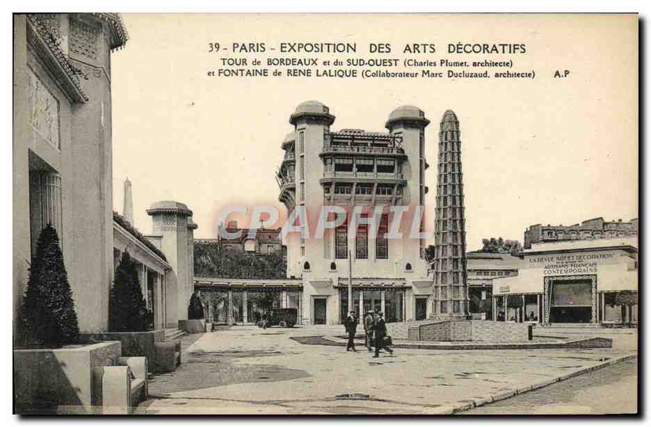 CPA Paris Exposition Intermationlae des Arts Decoratifs Tour de Bordeaux Fontaine Rene Lalique