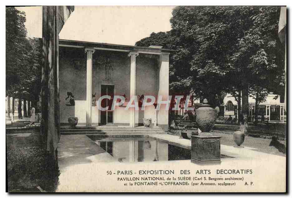 CPA Paris Exposition des Arts Decoratifs Pavillon national de la Suede et fontaine l'Offrande 