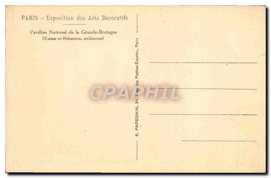 CPA Exposition Internationale des Arts Decoratifs Paris Pavillon national de la Grande Bretagne  — Rückseite