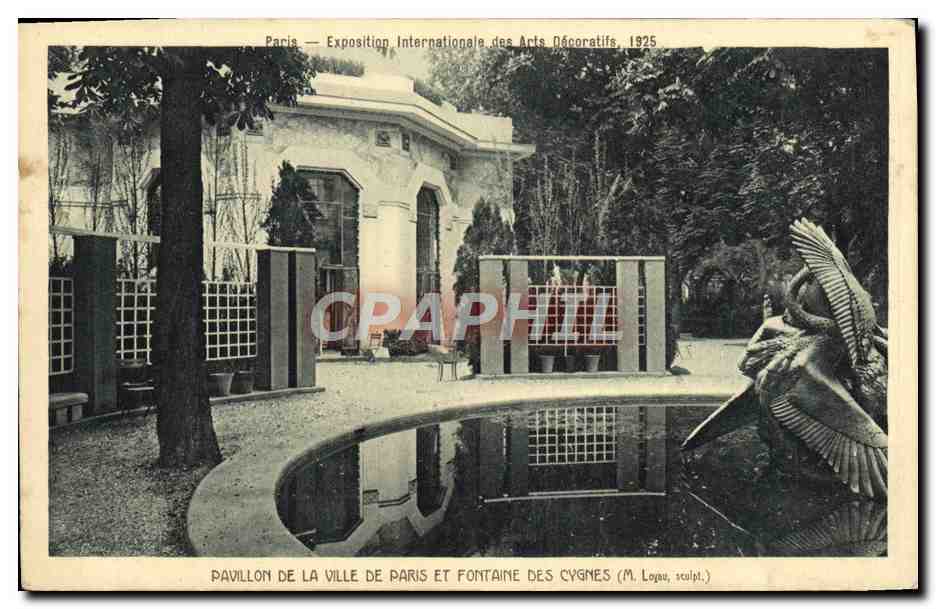 CPA Paris Exposition Internationale des Arts Decoratifs Pavillon de la ville de Paris et fontaine des cygnes 