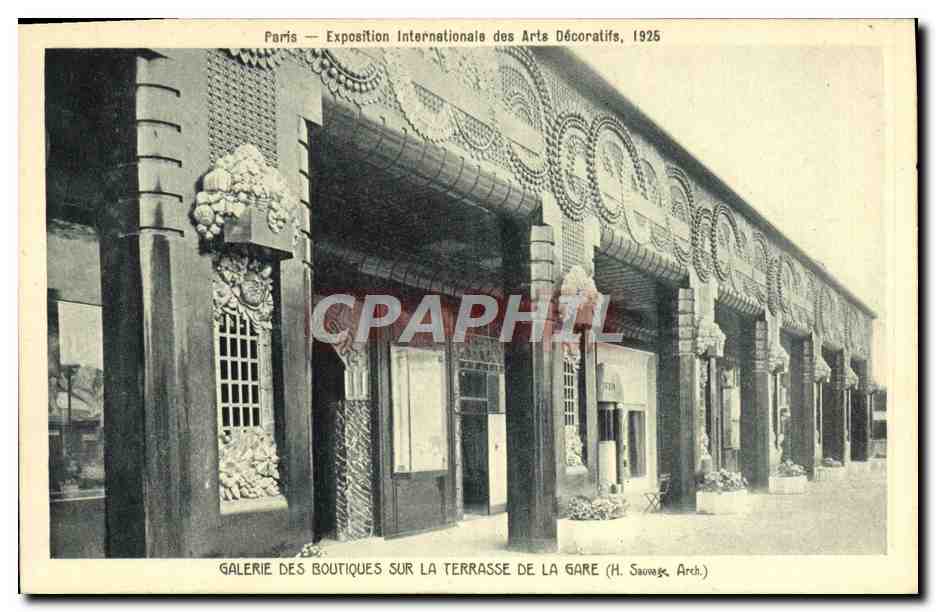 Paris — Exposition Internationale des Arts Décoratifs, 1925 — Galerie des Boutiques sur la Terrasse de la Gare (H. Sauvage, Arch.)