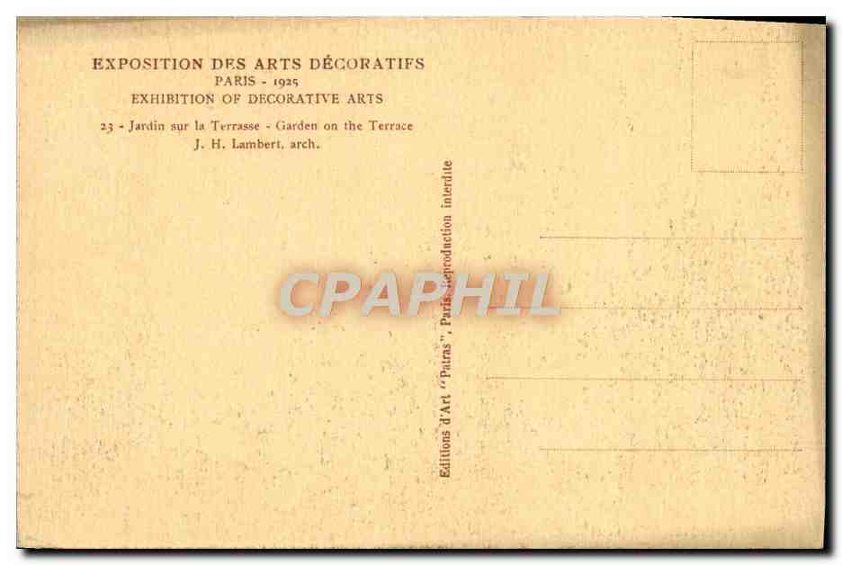 Jardin sur la Terrasse — Exposition des Arts Décoratifs Paris 1925 — Éditions d'Art 'Patras' — Reverso