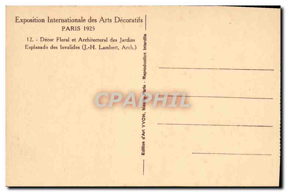 CPA Exposition Internationale des Arts Decoratifs Paris Decor floral et architectural des jardins Esplanade Invalides — Rückseite