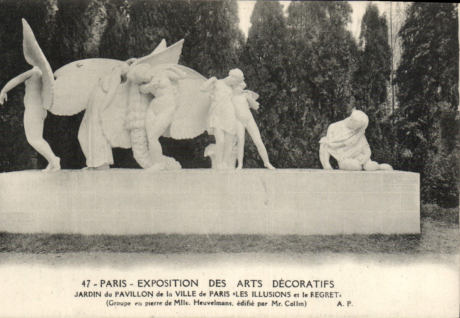 Jardin du Pavillon de la Ville de Paris — Exposition des Arts Décoratifs — Groupe « Les Illusions et le Regret » — édité par Mr. Collin