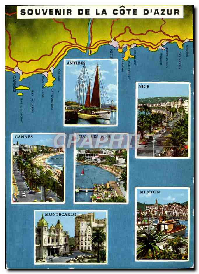 CPM Souvenir de la Cote d'Azur Antibes Nice Menton