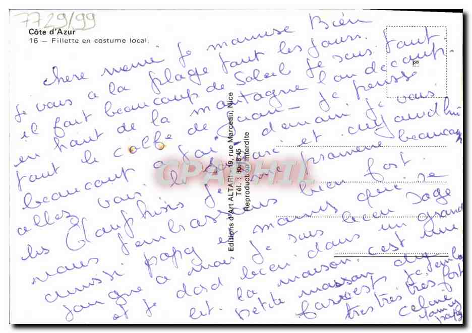CPM Cote d'Azur Fillette en Costume local Enfant — Rückseite