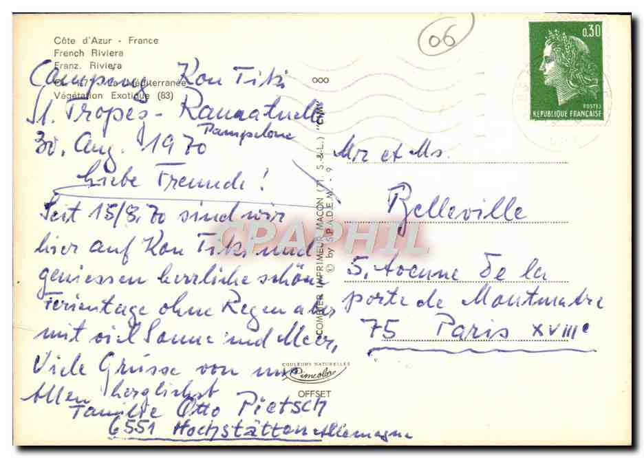 CPM Cote d'Azur  — Verso