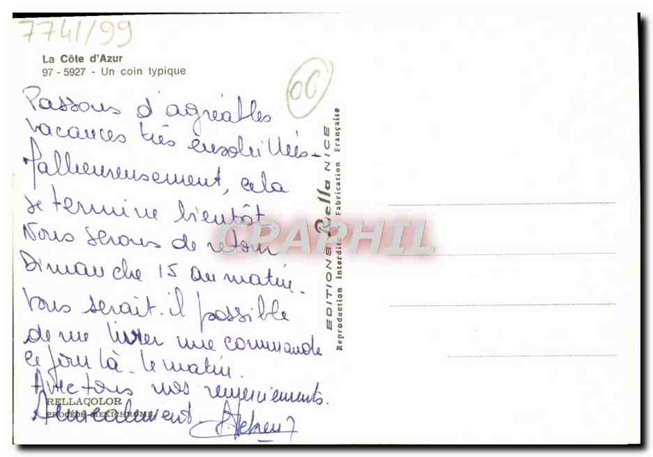 CPM La Cote D'Azur Un Coin Typique — Rückseite