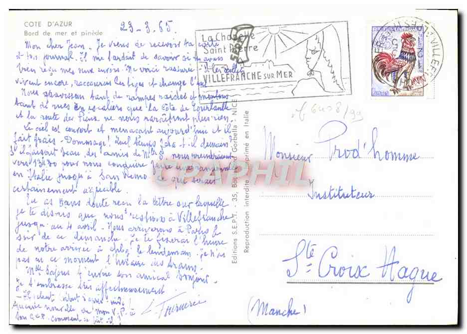 CPM Cote d'Azur Bord de Mer et Pinede — Verso