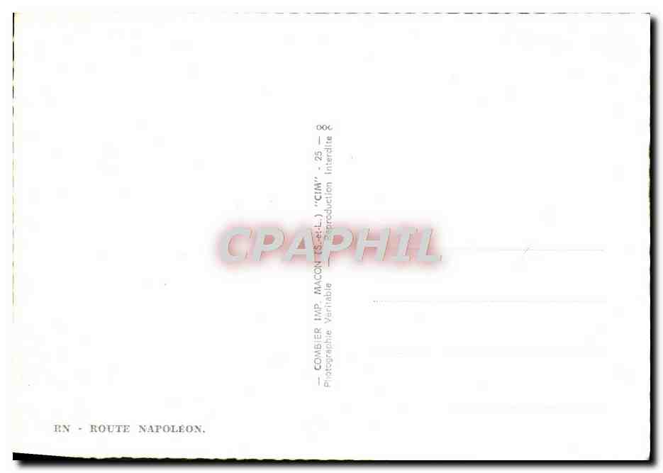 La Route Napoléon — carte postale illustrée avec vues de sites le long du parcours — éditeur Combiér, n° 006 — Rückseite