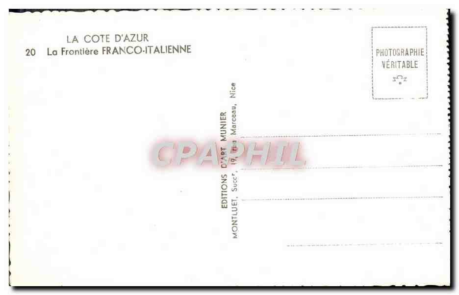 CPM La Cote D'Azur Frontiere franco italienne Douanes — Back