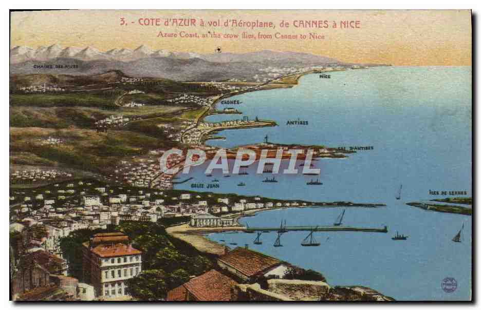CPA Cote D'Azur a Vol d'Aeroplane de Cannes a Nice