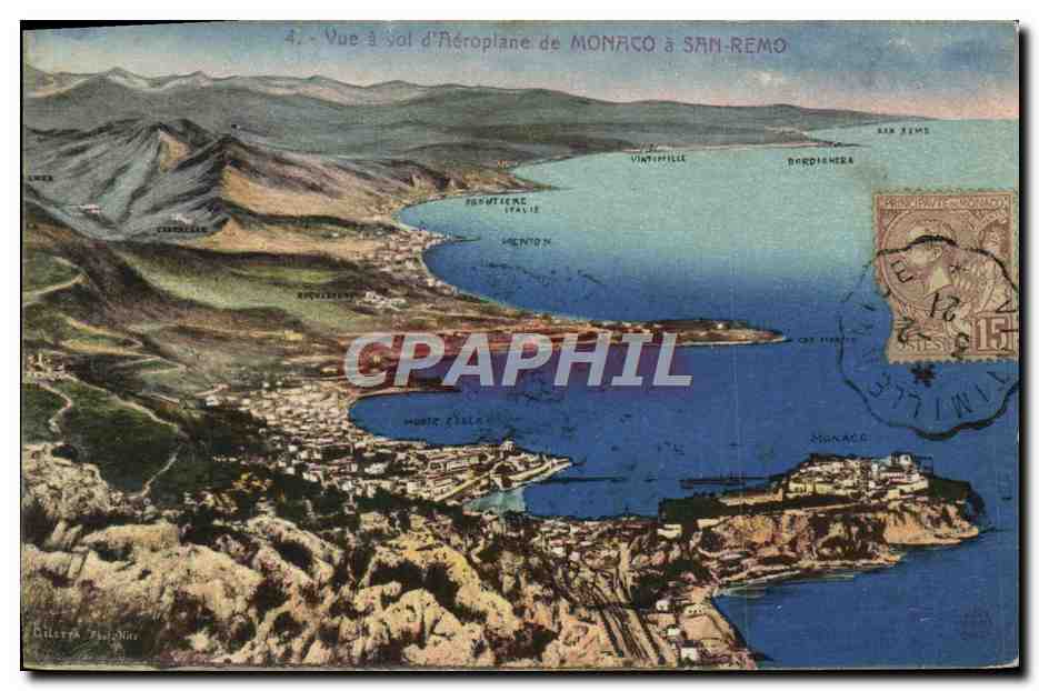 CPA Cote D'Azur a Vol d'Aeroplane de Moanco a San Remo
