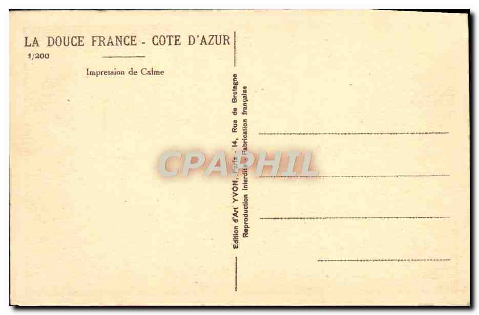 CPA La Douce France Cote D'Azur — Rückseite