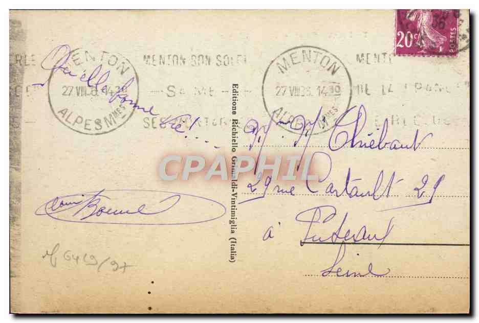 CPA Vintimiglia Frontiera Franco Italiano — Rückseite
