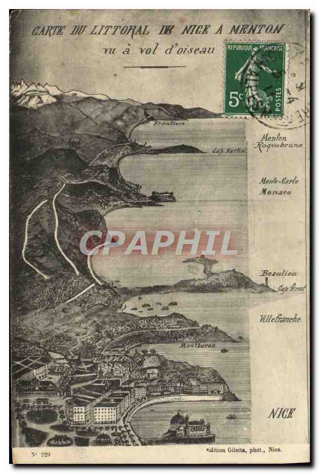 CPA Carte Du Littoral De Nice A Menton