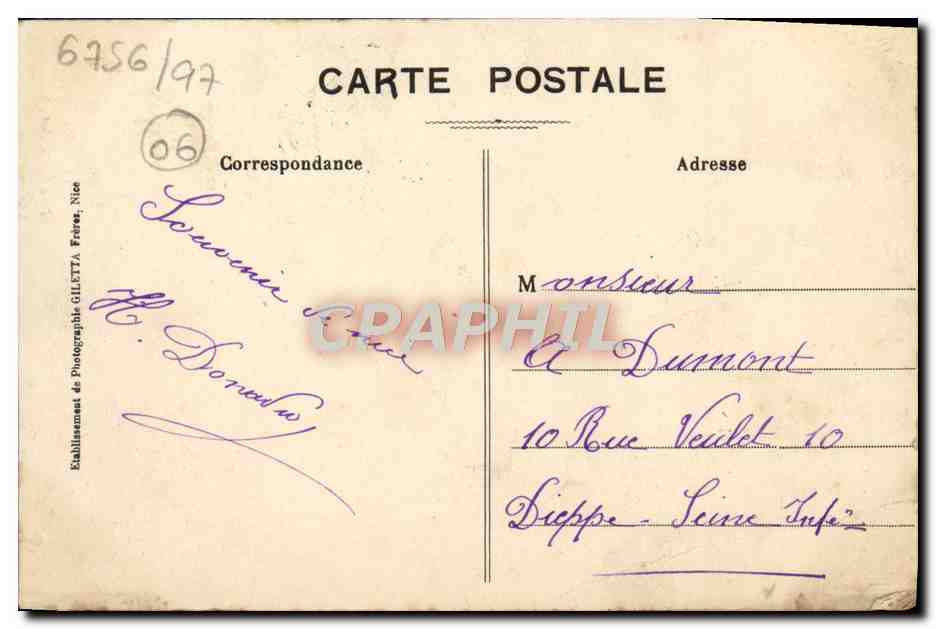 CPA Carte Du Littoral De Nice A Menton — Verso