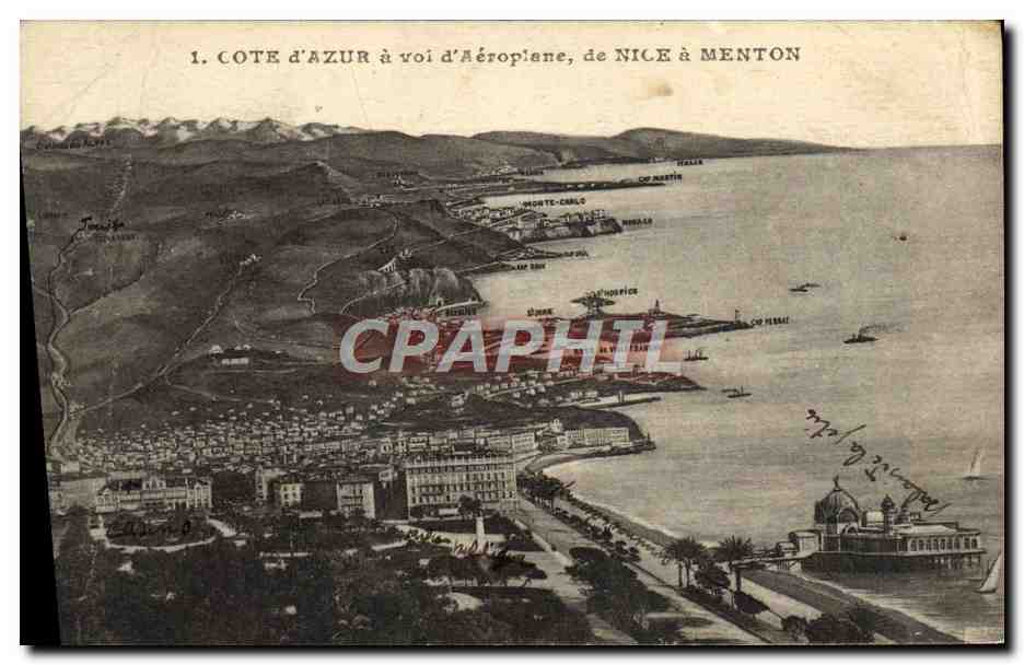 CPA La Cote d'Azur a Vol D'Aeroplane de Nice A Menton