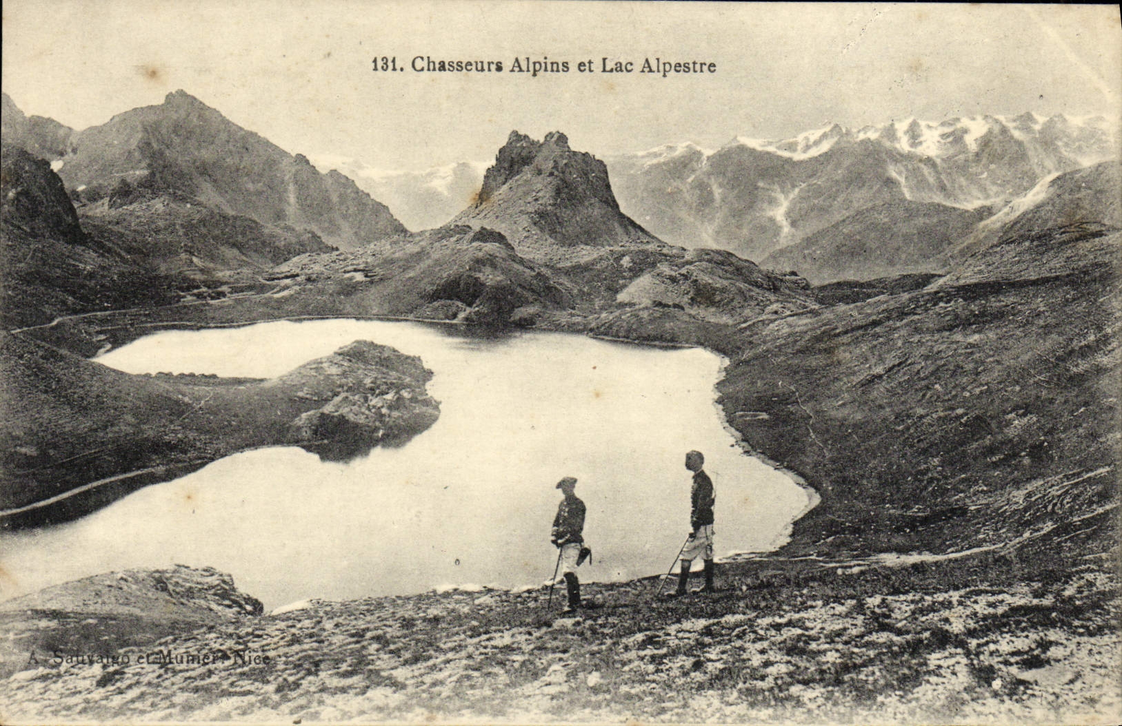 CPA Chasseurs Alpins et Lac Alpestre Militaria