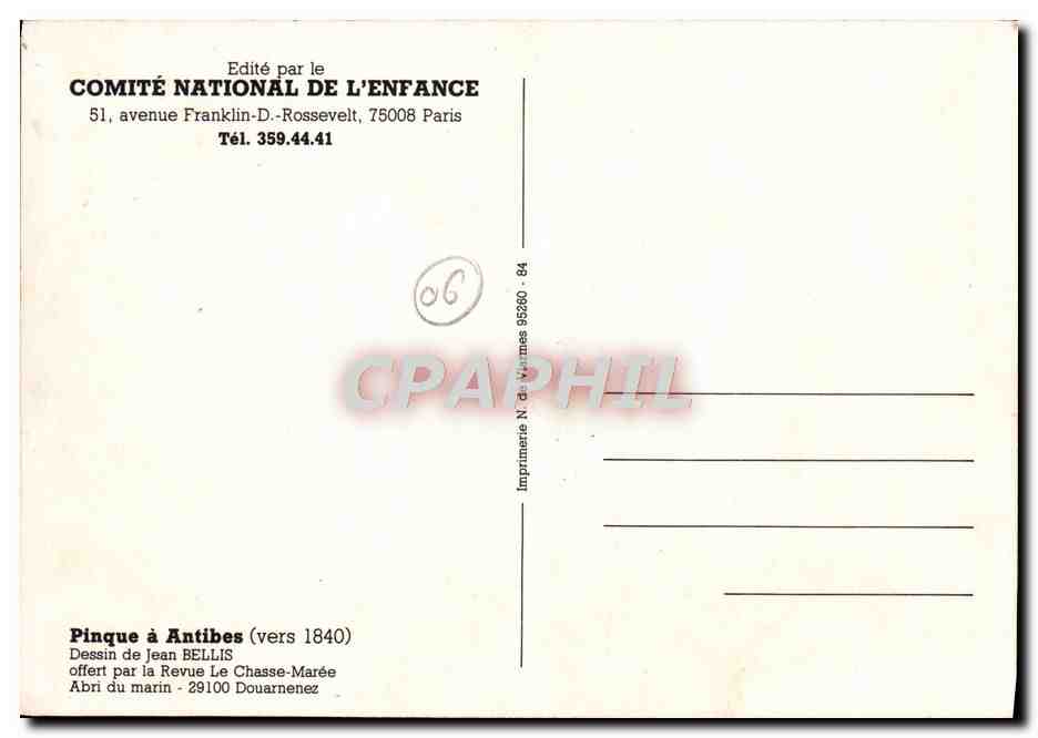 CPM Antibes La Vieile Ville Dessin de Jean Bellis Bateau — Rückseite