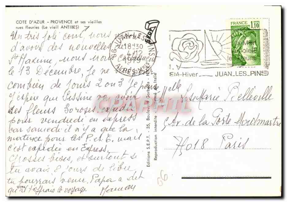 CPA Antibes Cote D'Azur Provence et les Vieilles rues fleuries — Rückseite