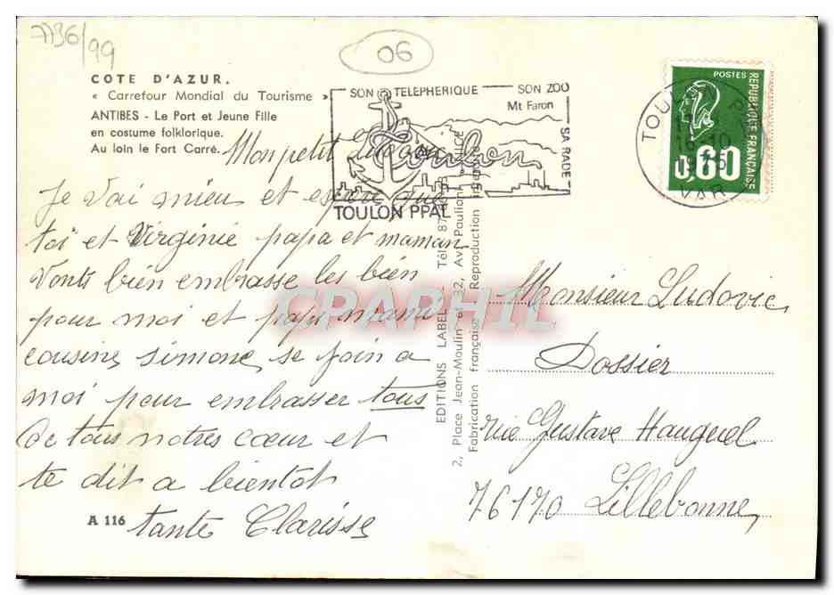 CPA Antibes Le Port et Jeune Fille en costume folklorique Folklore  — Rückseite