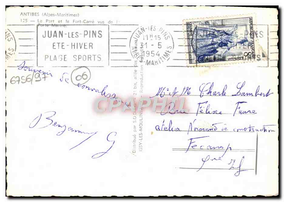Port et Fort-Carré vus de la Porte Maritime — Juan-les-Pins — Éditeur S.O.D.A. n°21 bis — Verso