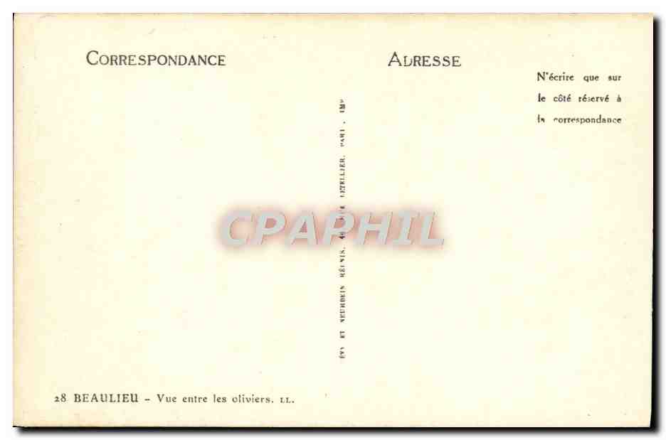 CPM Beaulieu Vue Entre les Oliviers — Rückseite