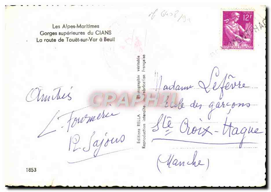 CPM Gorges Superieures du Cians la route de Touet sur Var a Beuil — Verso