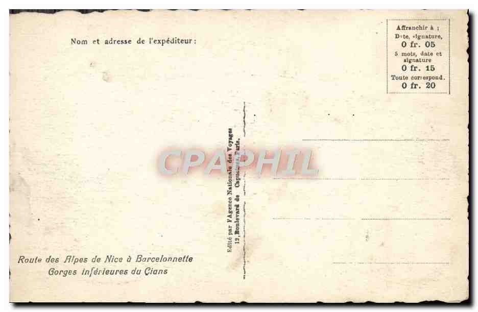CPA Beuil Gorges a Barcelonnette Gorges Inferieures du Cians — Rückseite