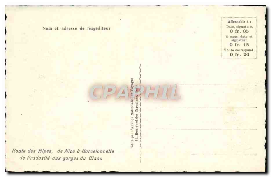 CPA Nice a Barcelonnette de Pradastie aux Gorges du Cians — Rückseite