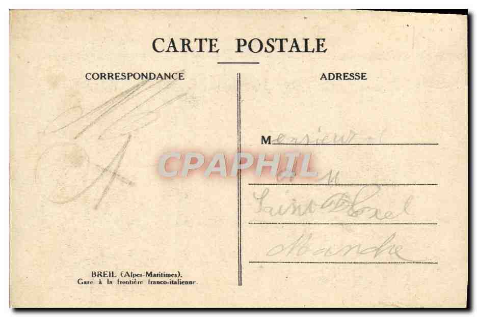 CPA Breil Gare a la frontiere franco italienne  — Rückseite