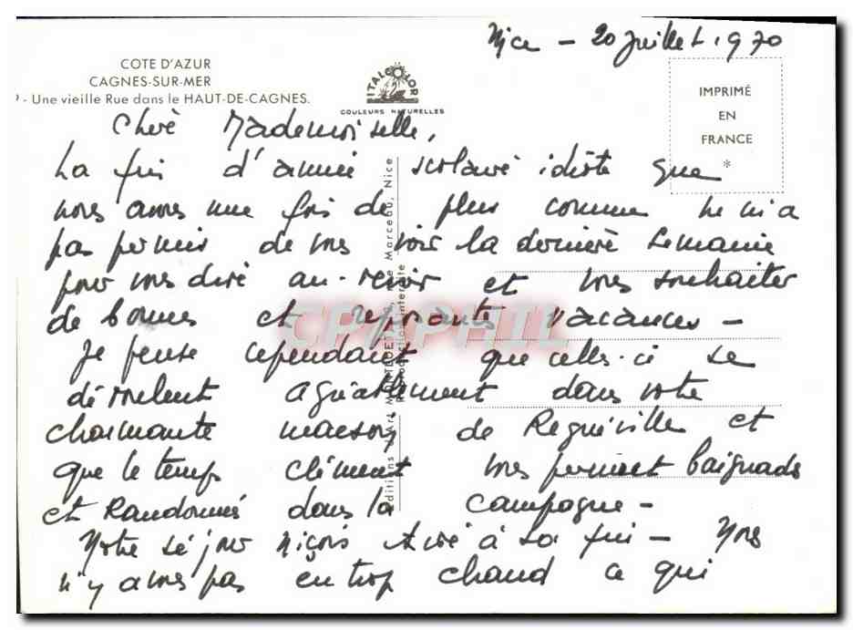 CPM Cagnes Cote D'Azur Une Vieille Rue Dans le Haut De Cagnes — Verso