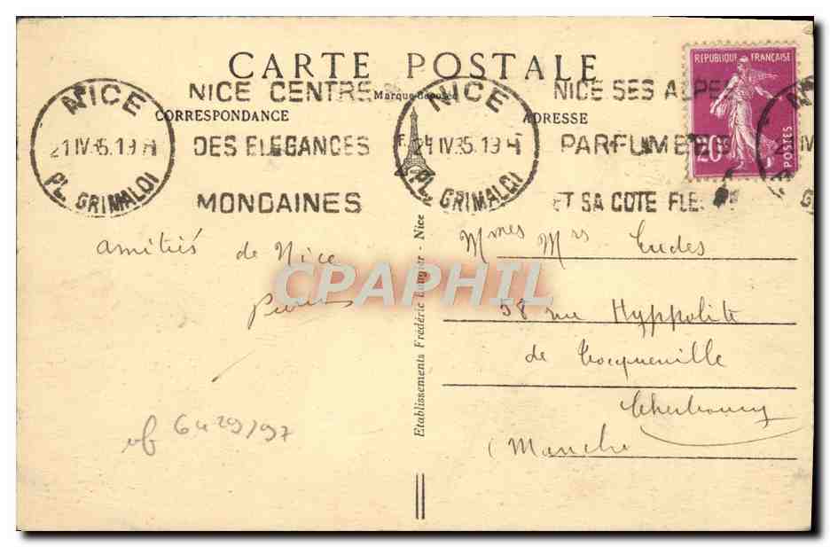 CPA Cagnes Sur Mer Le Chateau — Rückseite