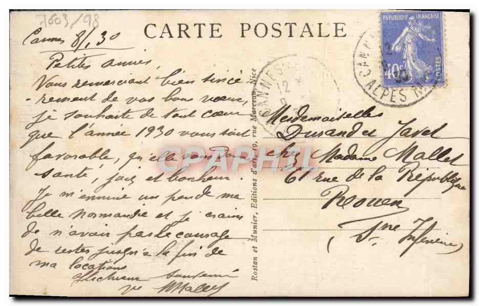 CPA Cannes Boulevard de la Croisette — Verso