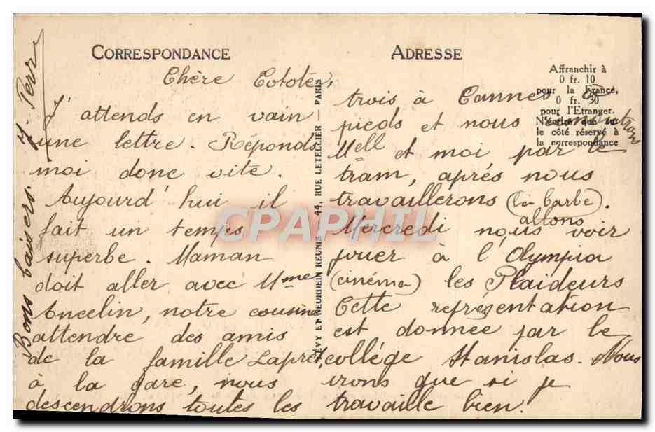 CPA Cannes Le Port et le Mont Chevalier Vue Prise du Casino Municipal Bateaux — Rückseite
