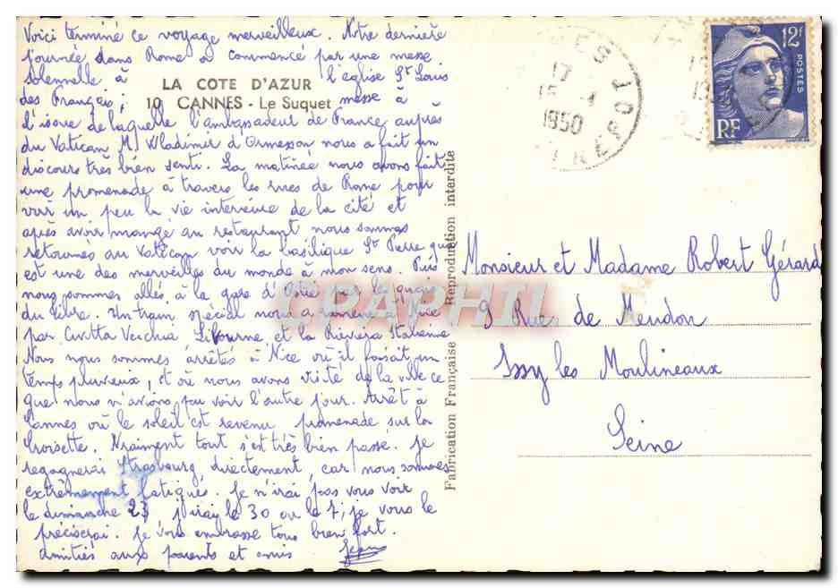 CPM Cannes Le Suquet — Verso