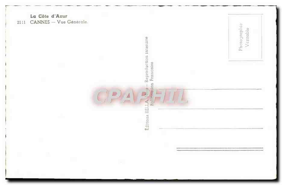 CPM Cannes Vue Generale — Verso