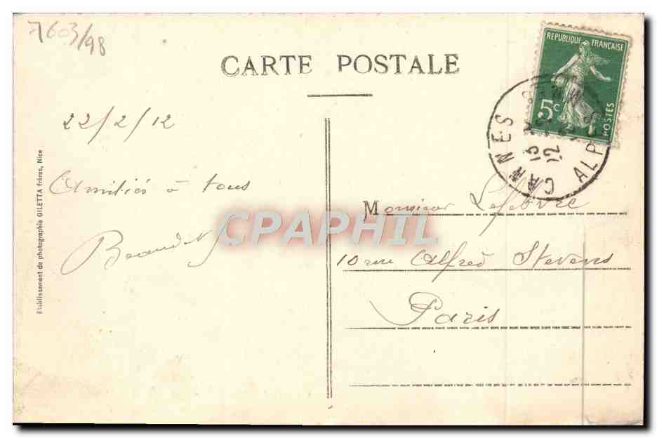 CPA Cannes Boulevard de la Croisette Allee de Palmiers — Verso