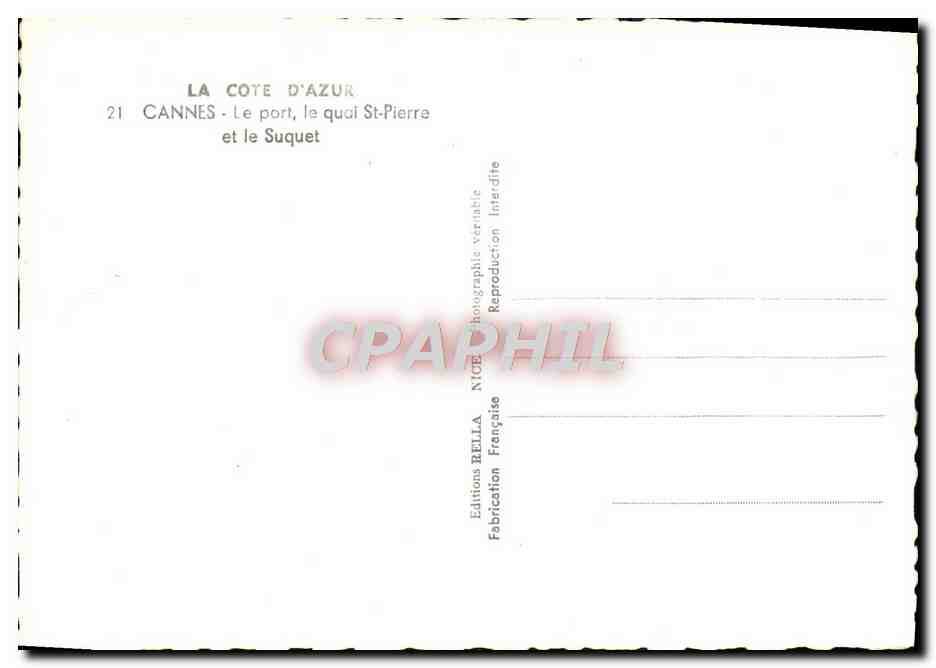 CPM Cannes Le Port le Quai St Pierre et le Suquet Bateaux  — Rückseite