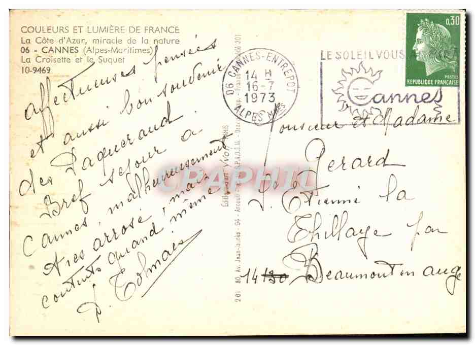 CPM Cannes Le Croisette et le Suquet — Verso