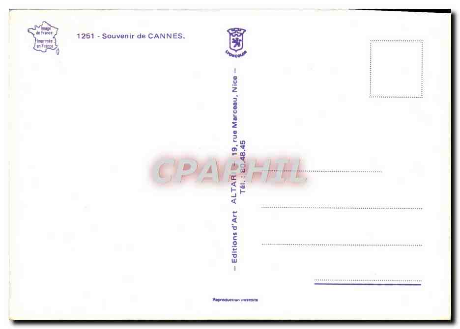 CPM Cannes Souvenir  — Rückseite