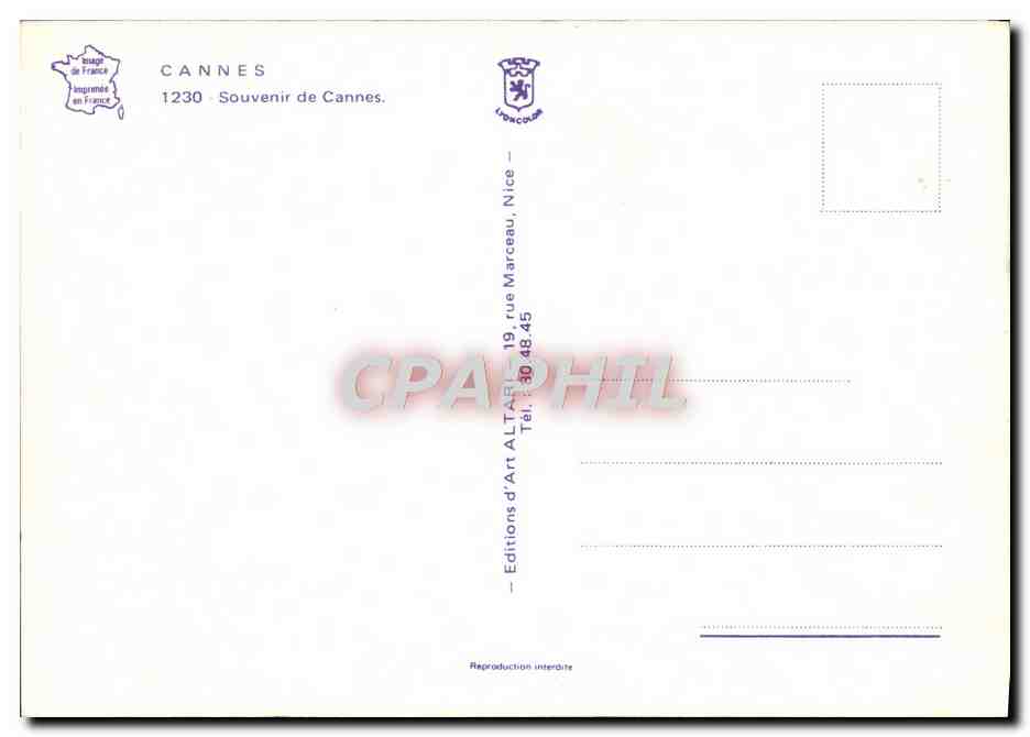 CPM Cannes Souvenir De Cannes — Verso