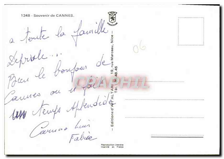 CPM Cannes Souvenir De Cannes — Verso