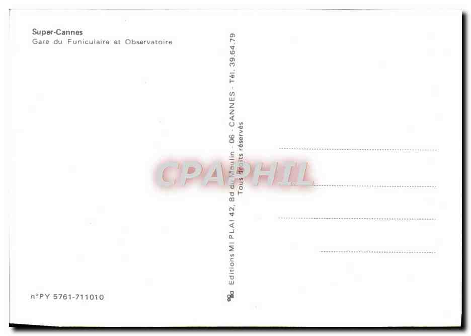 CPM Cannes Super Gare du Funiculaire et Observatoire — Verso