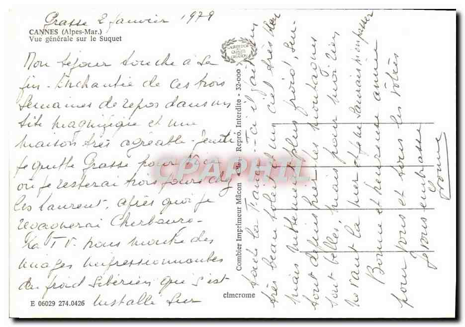 CPM Cannes Vue Generale Sur Le Suquet  — Rückseite