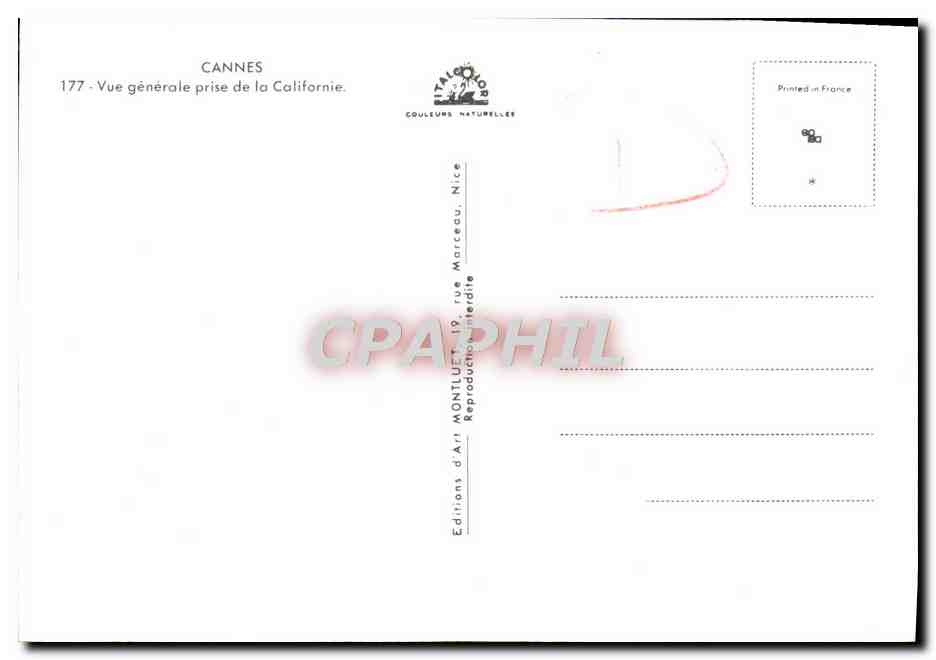 CPM Cannes Vue Generale prise de la Californie — Verso