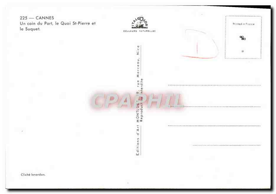 CPM Cannes Un Coin du Port le Quai St Pierre et le Suquet Carcasse Vivi — Rückseite