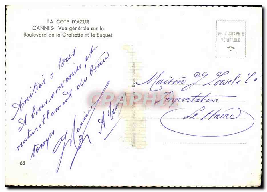 CPM Cannes Vue Generale Sur le Boulevard de la Croisette et le Suquet — Verso